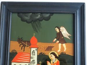 Niet of onleesbaar gesigneerd - Achterglasschildering / Hinterglasmalerei , Heilige Isidorus – ingelijst kopen? Bied vanaf 1!