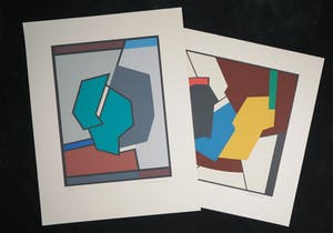 Godfried Lamers - Twee zeefdrukken, Abstract-geometrische composities kopen? Bied vanaf 35!