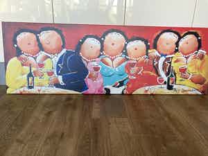 Theo Broeren - Glicée met acryl op doek ‘Feest ‘ ( ZEER GROOT ) verkocht voor € 110!