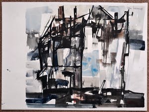 Frans Hollaardt - Fabriek, aquarel kopen? Bied vanaf 1!