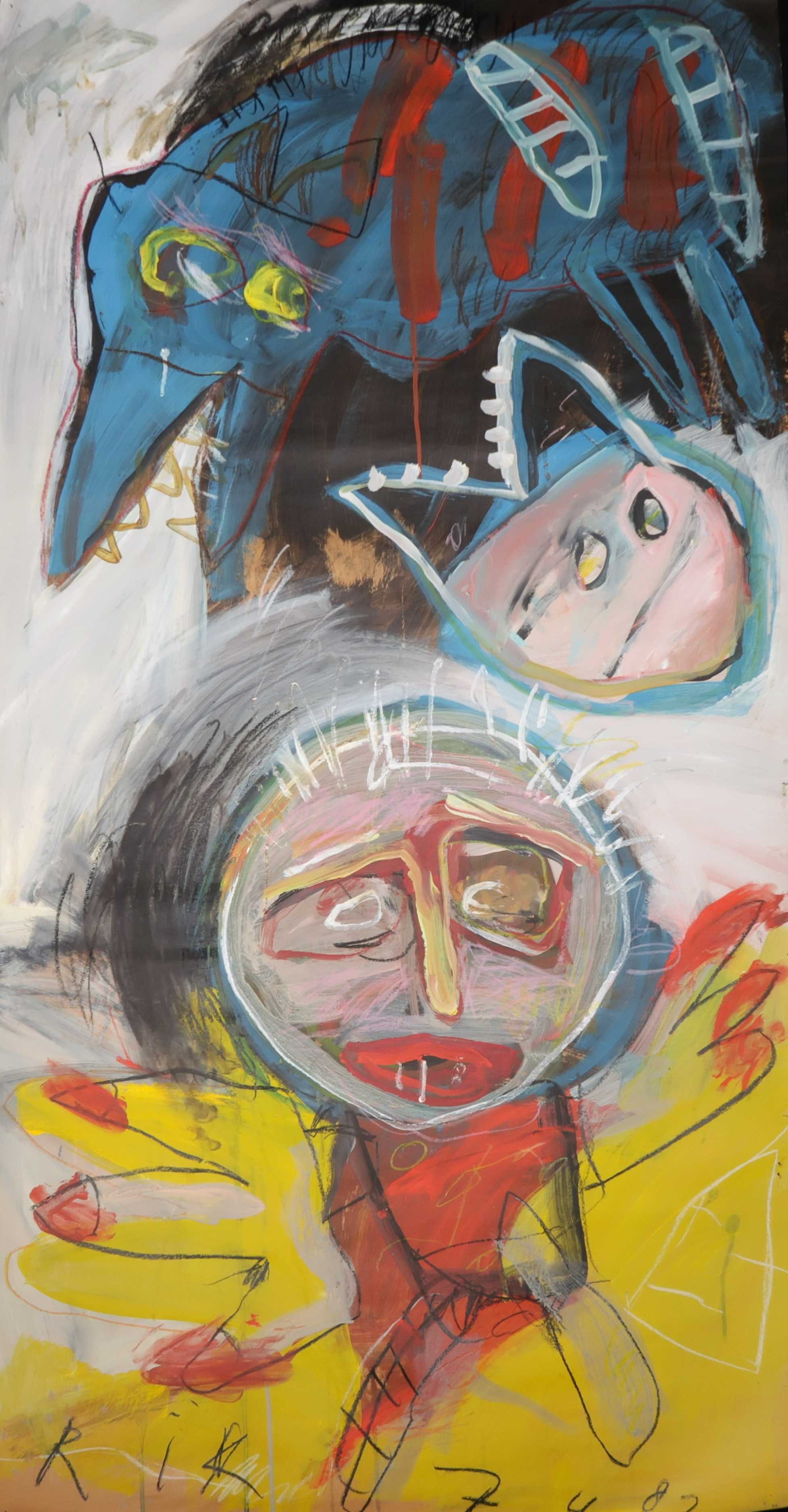 Rik van Iersel - Gemengde techniek op papier, Zonder titel (Groot) verkocht voor € 150!