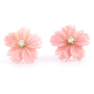 18k rosé gouden oorknoppen met roze agaath en diamant 0.08 ct - G/H - VS/SI kopen? Bied vanaf 160!