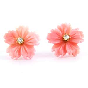 18k rosé gouden oorknoppen met roze agaath en diamant 0.08 ct - G/H - VS/SI verkocht voor € 160!