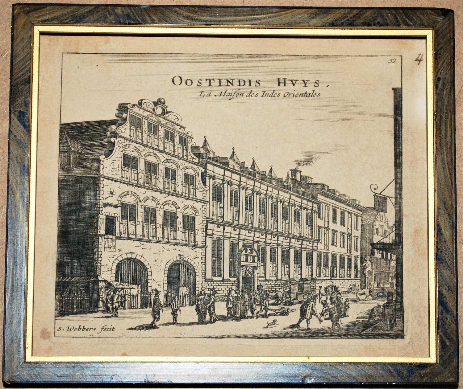 Zacharias Webber (II) - Oostindisch Huis, Amsterdam - 17e eeuwse gravure kopen? Bied vanaf 50!