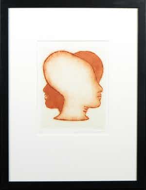 Margeritha Pianarosa - Droge naald / chine collé, Spiegelbeelden 2 - Ingelijst verkocht voor € 50!