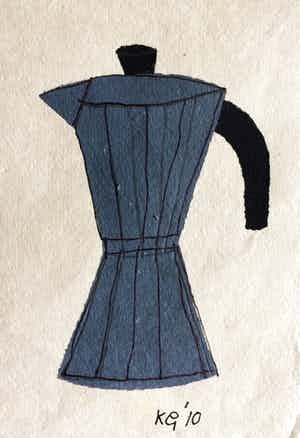 Klaas Gubbels - gemengde techniek op papier ‘Bialetti’. verkocht voor € 250!