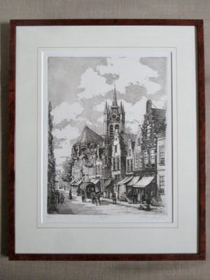 Niet of onleesbaar gesigneerd - Ingelijste ets Delft, gesigneerd kopen? Bied vanaf 1!