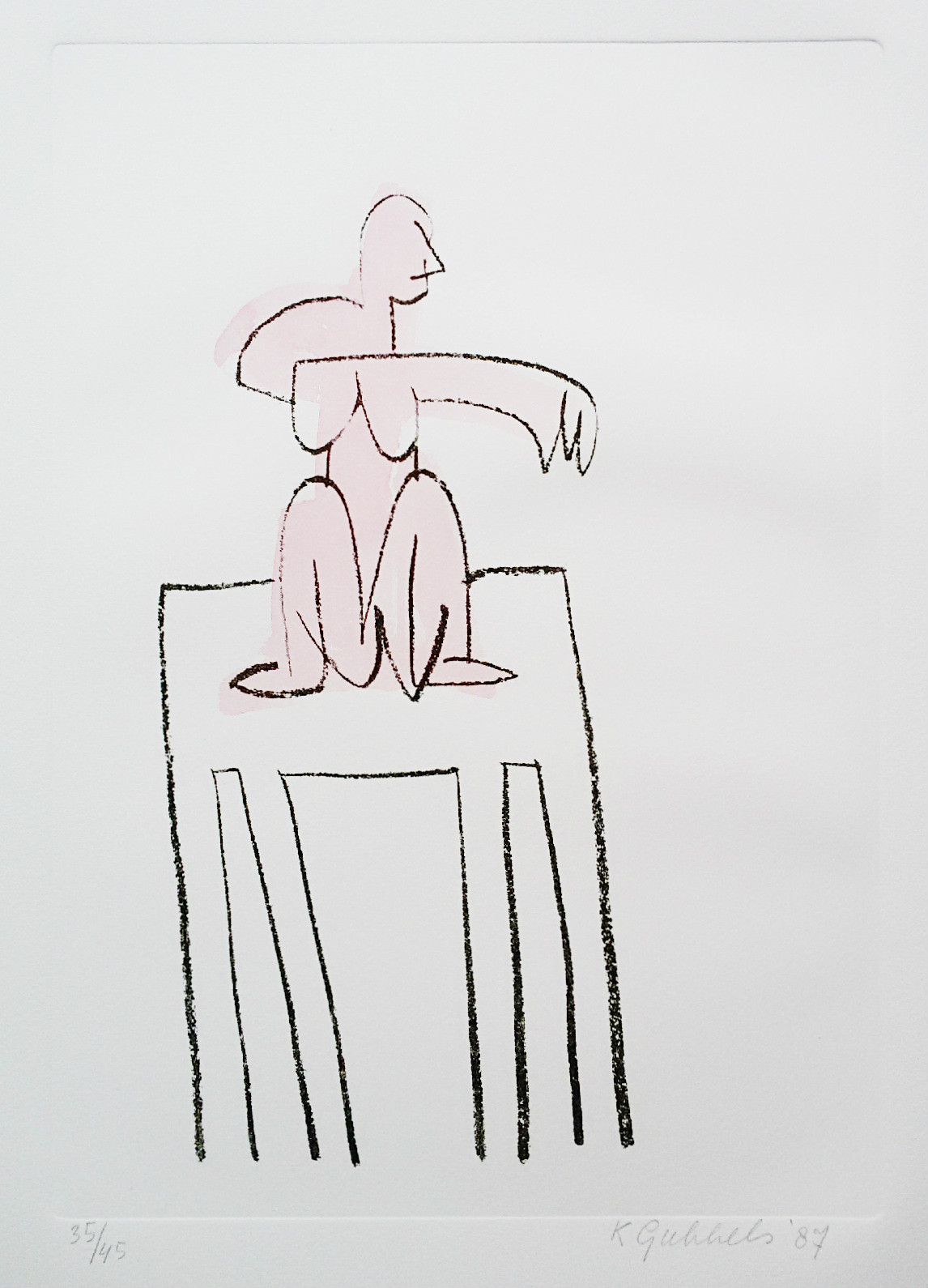 Klaas Gubbels - Naakt op tafel, met de hand geaquarelleerde ets kopen? Bied vanaf 275!