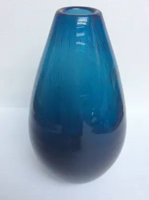 Hirschberg - Vintage Petrol blauwe vaas met luchtbellen kopen? Bied vanaf 75!