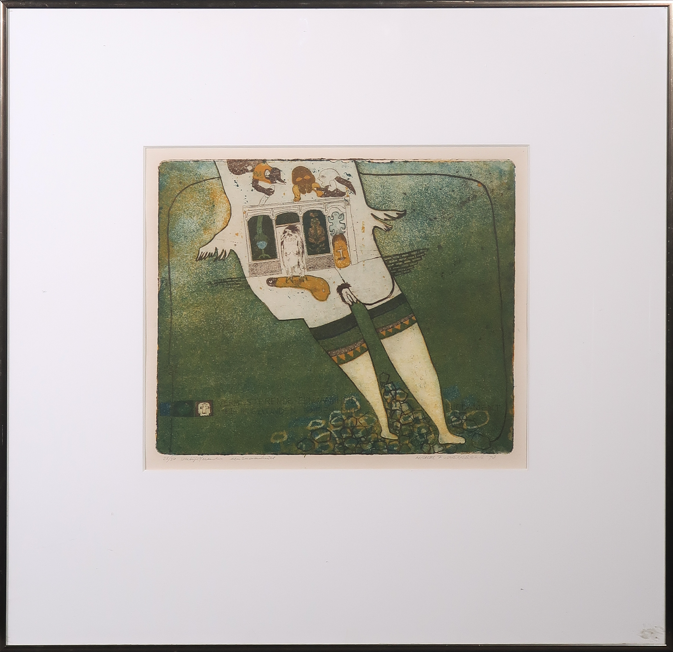 Michel van Overbeeke - Ets en aquatint, Verbijsterende eenzaamheid - Ingelijst verkocht voor € 40!