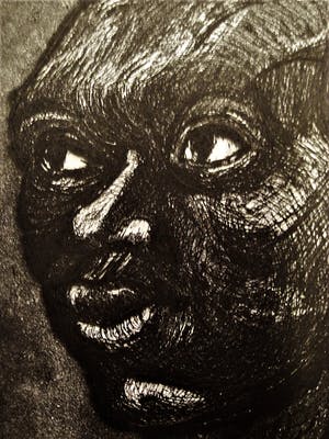 Hans van Efferen - Krachtige 1969 zwart-wit Lino/Houtsnede "portret donkere man" gesigneerd kopen? Bied vanaf 31!
