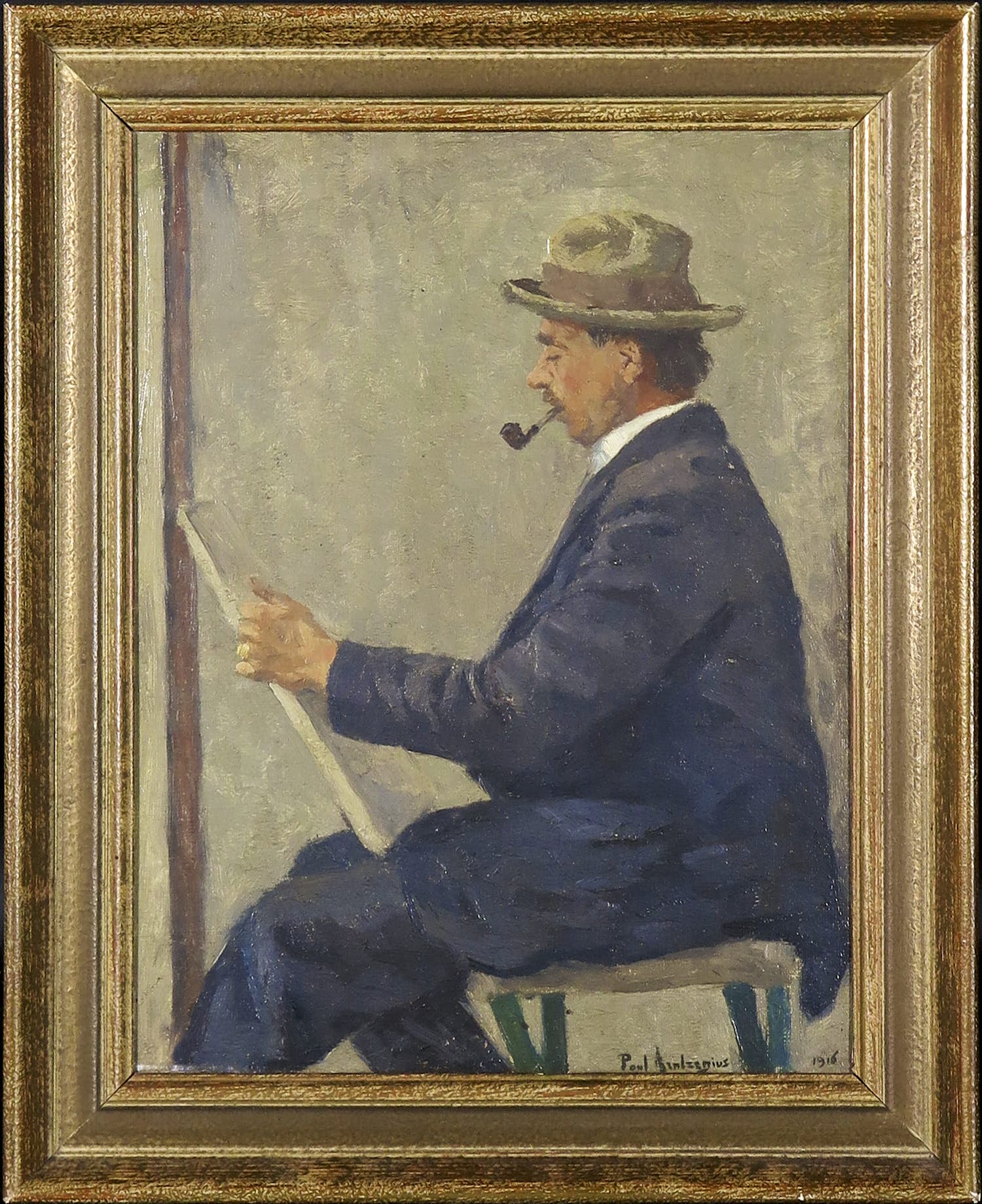 Paul Arntzenius - Olieverf op paneel (marouflé) , Portret van Louis Bron - Ingelijst verkocht voor € 250!