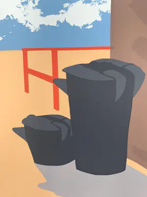 Coos Dieters - kleurenzeefdruk - 'Twee vuilnisemmers' - 1975 (Kleine oplage) kopen? Bied vanaf 20!