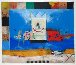 Theo Koster - Zeefdruk en collage, Vierkant blauw - Ingelijst kopen? Bied vanaf 40!