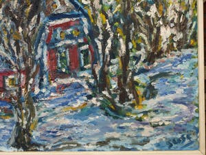 Niet of onleesbaar gesigneerd - Ingelijst olieverf op doek, ‘Winters landschap’ – 63 x 83 cm kopen? Bied vanaf 1!
