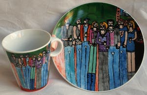 Plateelfabriek Schoonhoven N.V. - 4 Porseleinen bordjes + 1 kopje - Philadelphia kopen? Bied vanaf 1!