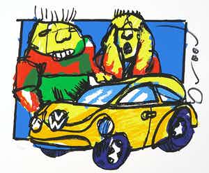 Herman Brood - Zeefdruk, VW-Beetle verkocht voor € 120!