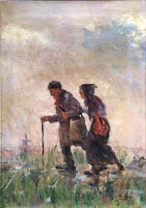 Jan Rinke - C4131 - Wandelaars door weer en wind verkocht voor € 150!