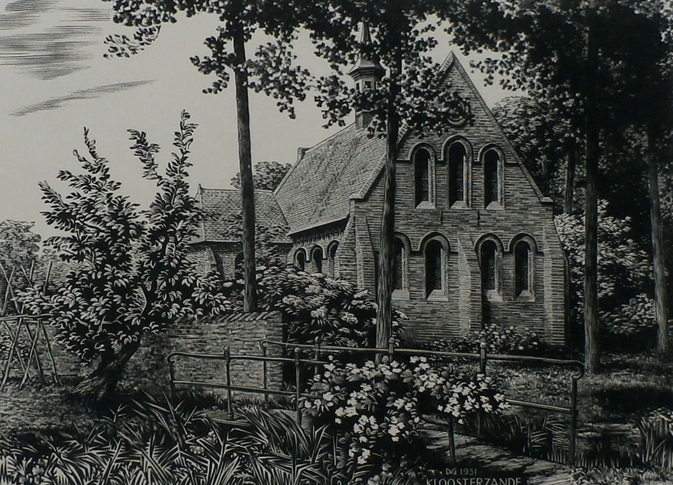 Dirk van Gelder - Houtgravure: Kloosterzande verkocht voor € 45!