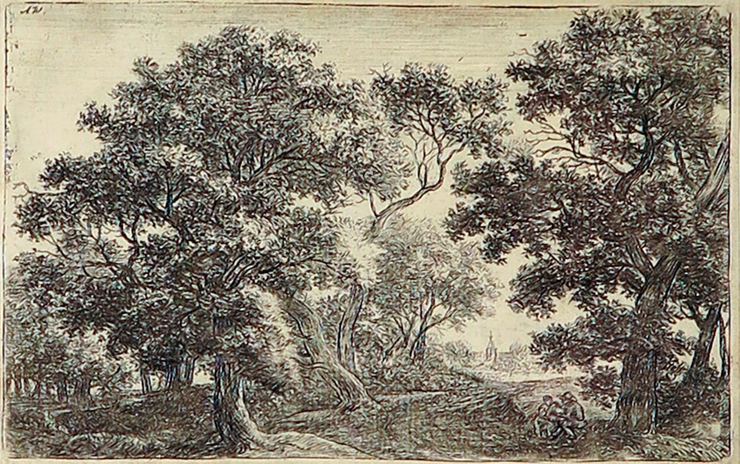 Anthonie Waterloo - Ets, Twee figuren onder een eik kopen? Bied vanaf 50!