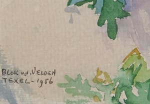 Ad Blok van der Velden - Aquarel, Duinroosjes - Ingelijst kopen? Bied vanaf 300!
