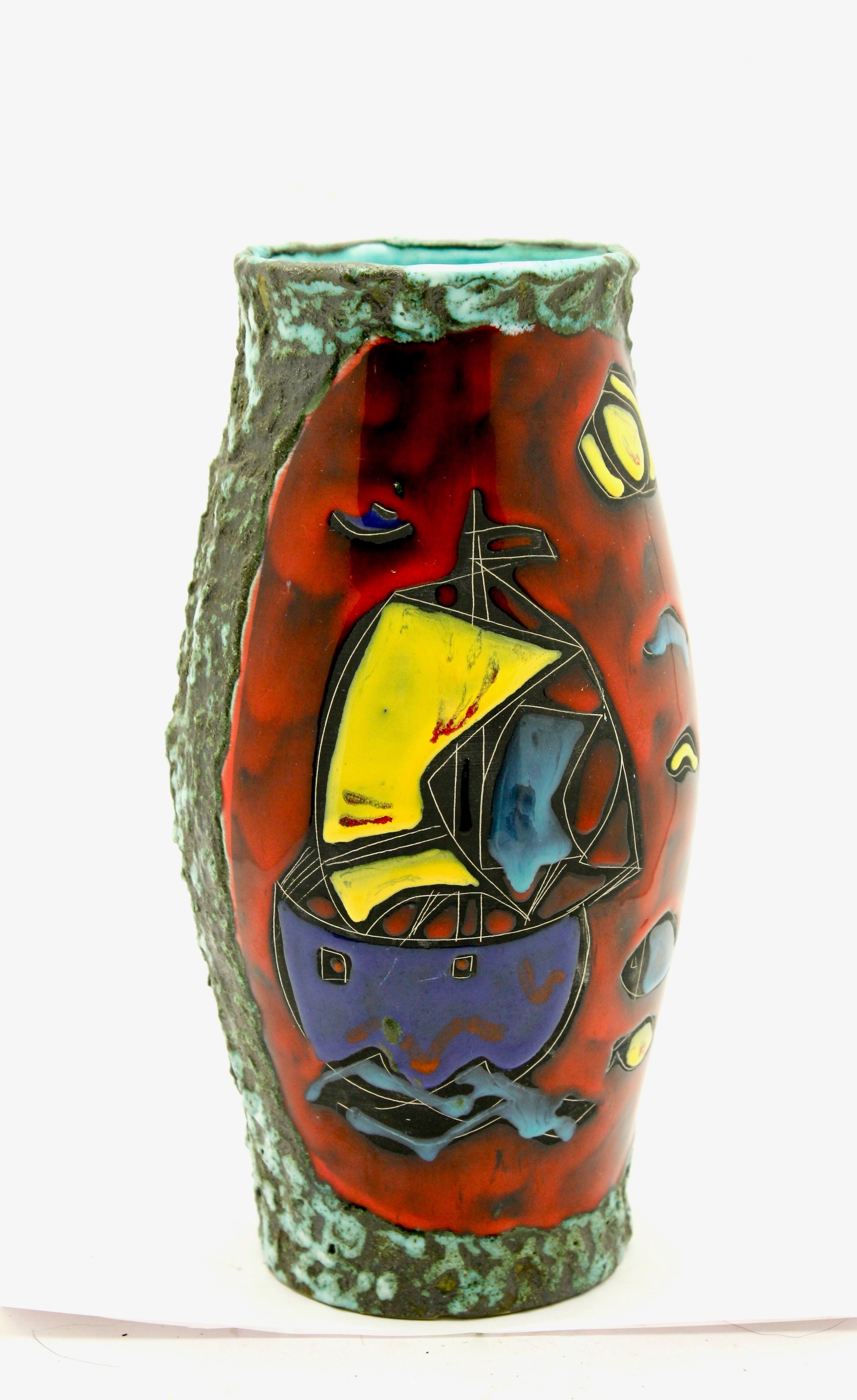 Niet of onleesbaar gesigneerd -  Sahti - San marino Mid Century Modern vaas met stilistisch decor -Italië verkocht voor € 1!