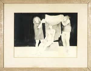 Theo Daamen - Inkttekening, Zonder titel - Ingelijst verkocht voor € 60!