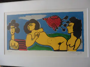 Corneille - Litho. Femmes et Oiseau - 1991 - 73/200 - Ingelijst kopen? Bied vanaf 225!