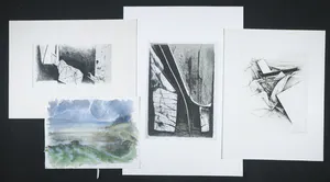 Pauline Braat - Lot met 1 aquarel (landschap) en 3 etsen (abstract) kopen? Bied vanaf 1!