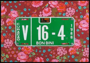 Jan Henderikse - Kentekenplaat op textiel, Z.T. Bon Bini (met ophangsysteem) kopen? Bied vanaf 1200!