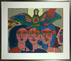 Corneille - Litho, Trois Visages - Ingelijst (Groot) verkocht voor € 450!