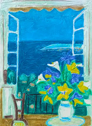 Andre Cottavoz - Stilleven bij de zee, carborundum druk (netjes ingelijst, groot) vendu pour 60€ !