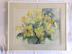 Hen Euverman - Stilleven Boeket gele bloemen - Aquarel, Ingelijst kopen? Bied vanaf 35!