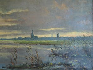 Niet of onleesbaar gesigneerd - Olieverf op doek, Hollands landschap met lucht en water - gesigneerd & ingelijst kopen? Bied vanaf 10!