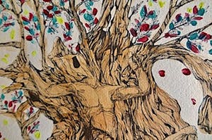 Niet of onleesbaar gesigneerd - Bloeiende Mensenboom (groot intrigerend werk) kopen? Bied vanaf 10!