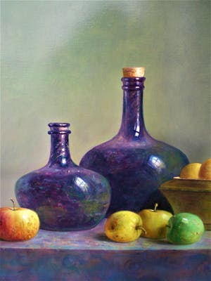 Hans Habraken - Stilleven met schaal appels en oude flessen kopen? Bied vanaf 725!
