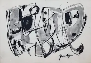 Jaap Nanninga - Abstracte tekening kopen? Bied vanaf 350!