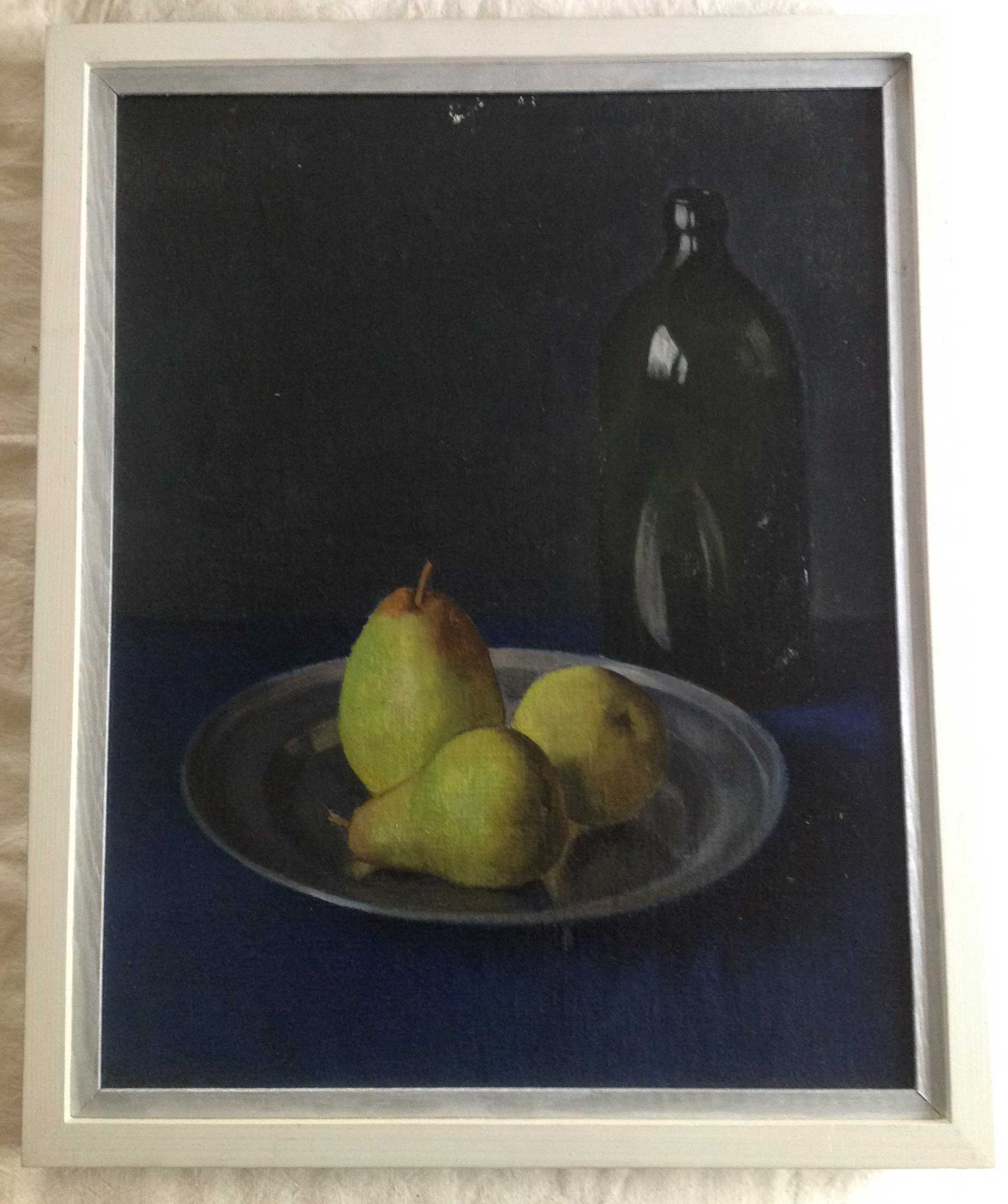 Niet of onleesbaar gesigneerd - Stilleven met fles, tinnen bord en peren  kopen? Bied vanaf 1!