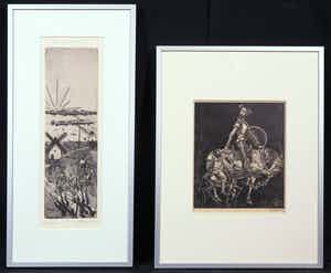Willem Rozendaal - en Canut, Lot van houtgravure en ets, Don Quichot - Ingelijst verkocht voor € 100!