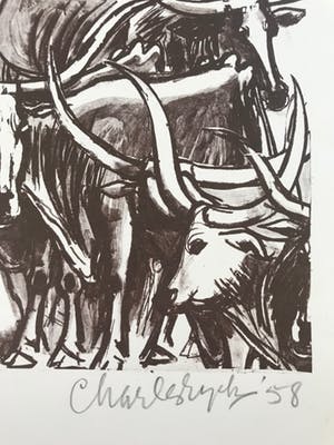 Charles Eyck - Litho - 'Langhoornrunderen' - 1958 - niet ingelijst kopen? Bied vanaf 45!