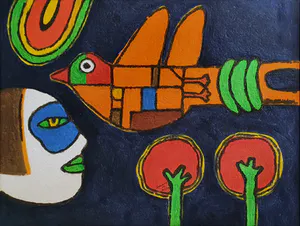 Corneille - Carborundum: 'Vamp lunaire et oiseau de nuit' - Ingelijst (Groot) kopen? Bied vanaf 890!