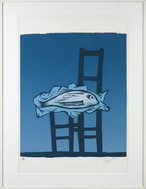 Wally Elenbaas - Zeefdruk, De vis - Ingelijst kopen? Bied vanaf 50!