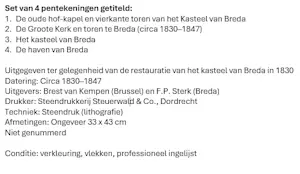 Onbekend - Set van 4 pentekeningen Breda kopen? Bied vanaf 100!