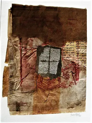Niet of onleesbaar gesigneerd - Uit KLM collectie - Intrigerende Collage - bamboe/inkt/zilververf - gesigneerd kopen? Bied vanaf 1!
