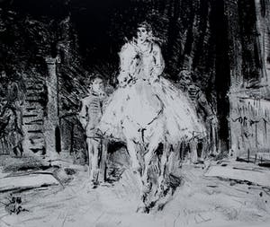 Jan Groenestein - Litho: dame op paard kopen? Bied vanaf 60!