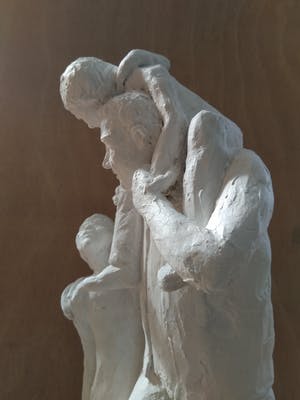 Niet of onleesbaar gesigneerd - Zonder titel, "Vader of opa met kinderen." kopen? Bied vanaf 1!