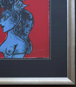 Corneille - "Femme, chat et oiseau" - Groot - Imposant ingelijst (nieuw). kopen? Bied vanaf 670!