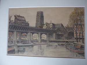 Marius Johannes Janssen - Ingekleurde Ets. West Nieuwland op het spoorwegviaduct. Rotterdam kopen? Bied vanaf 50!