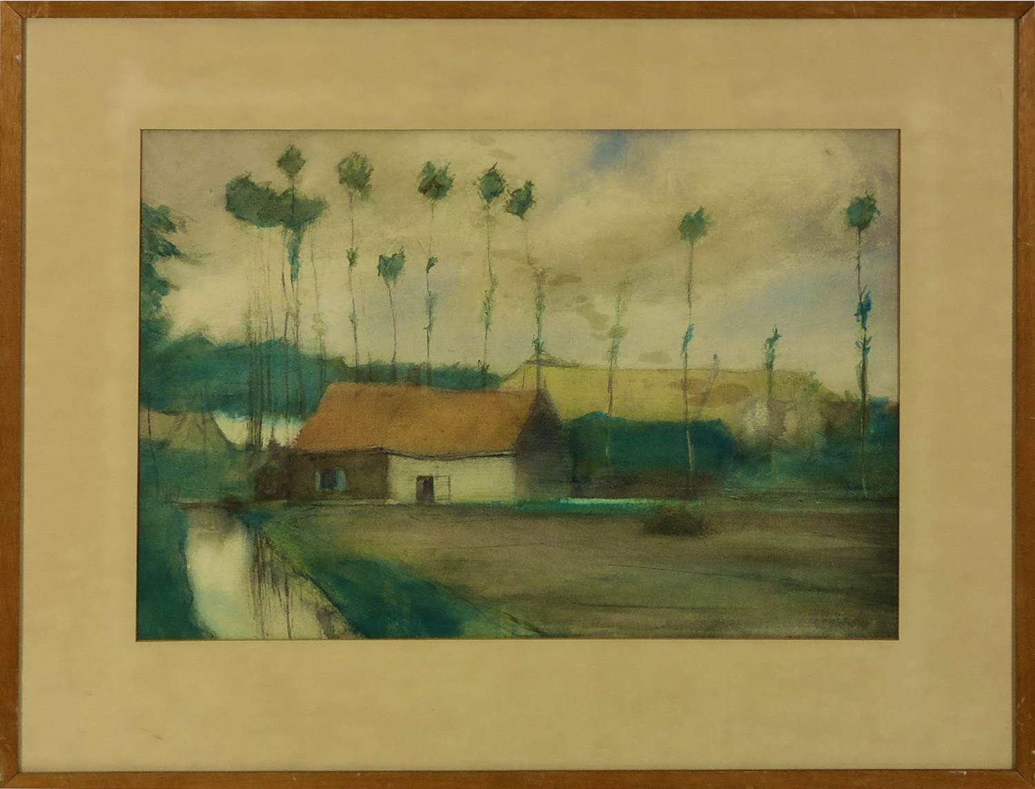 Cornelis Gerardus 't Hooft - Gouache, Brabantse boederij - Ingelijst verkocht voor € 100!