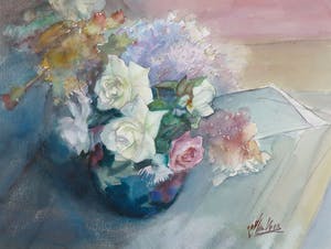 Jan van der Veer - Aquarel, Bloemstilleven kopen? Bied vanaf 35!